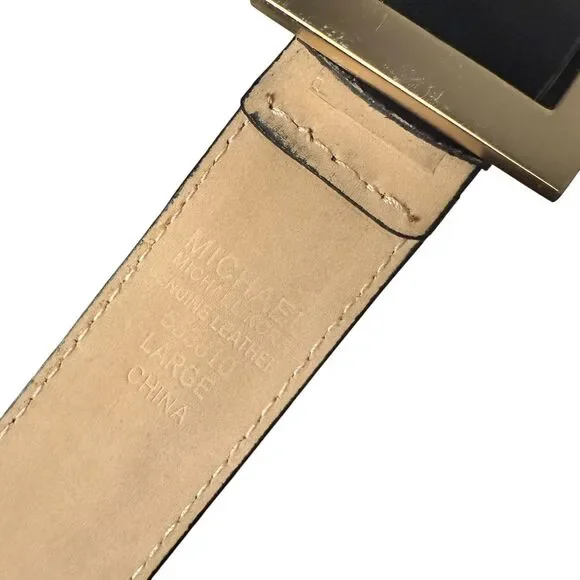 Michael Kors Black Leather Belt Gold Buckle Zipper Detail Women Size L FLAW - Picture 8 of 12